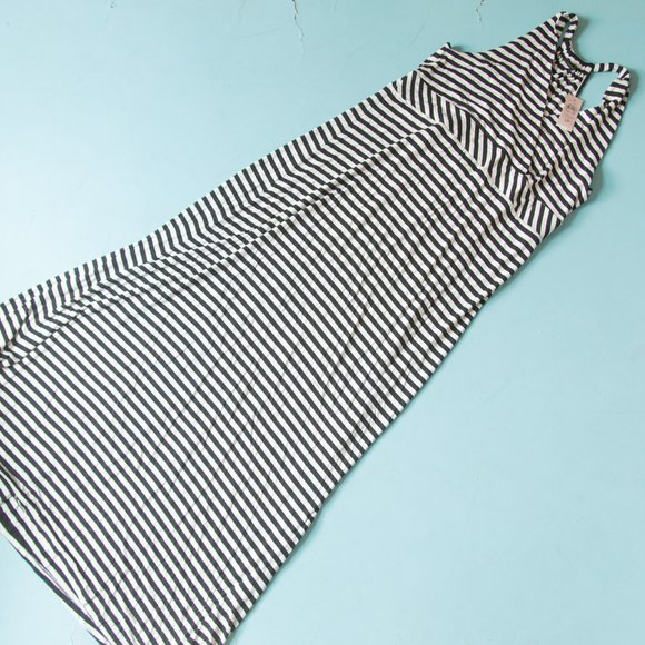 Ann Taylor Dresses & Skirts - NEW Ann Taylor Black White Striped Empire Waist Sleeveless Maxi Dress Sz LP